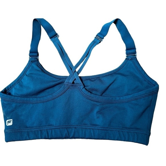 Fabletics Peacock Blue and Black Racerback Sports Bra, Medium - Picture 2 of 4